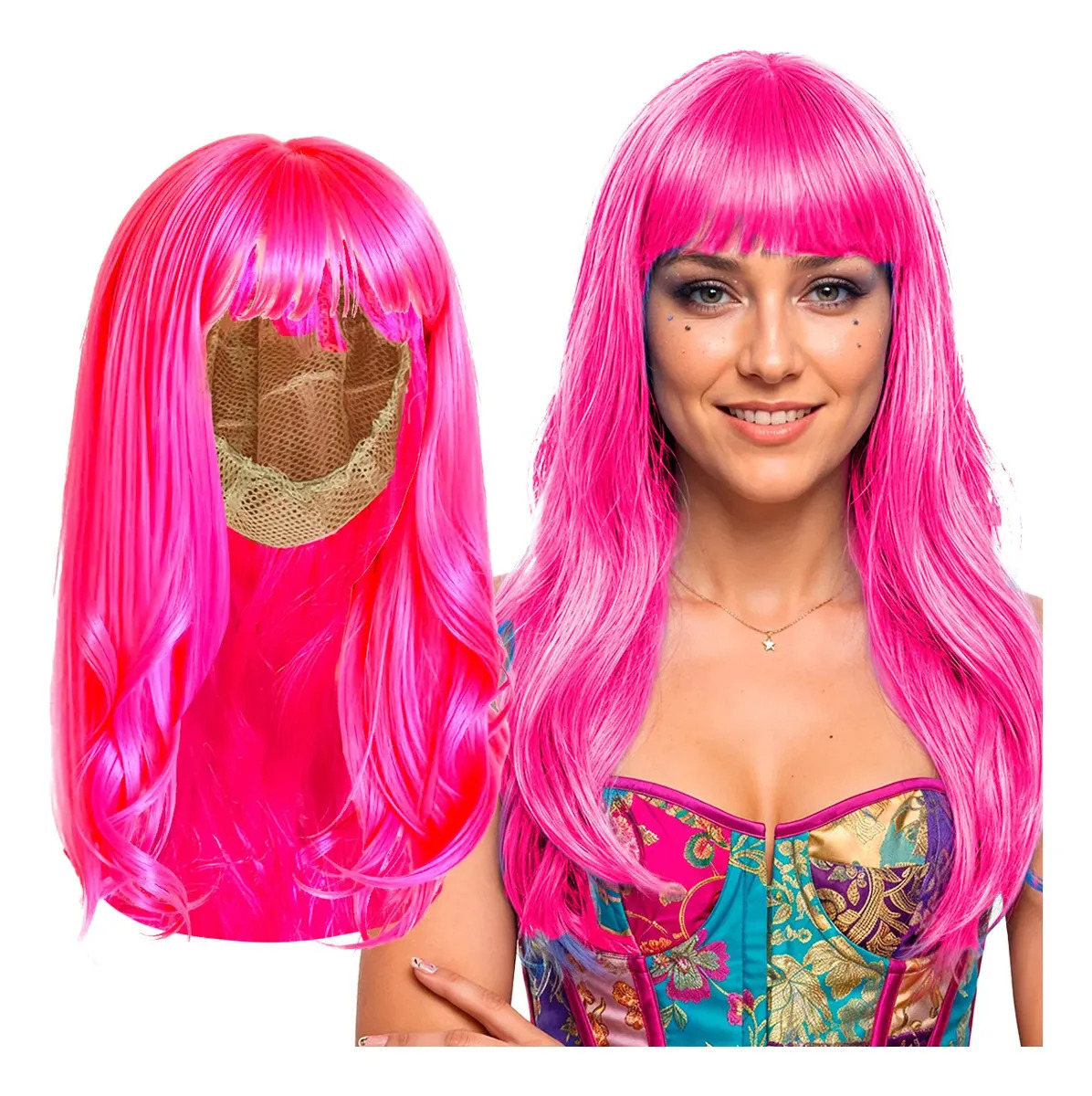 Imagen de Peluca Lacia Larga Fucsia Disfraz Fantasía Fiesta Cosplay
