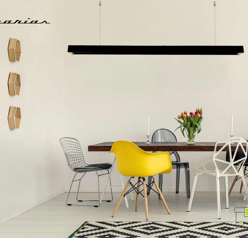 Lampara Colgante Industrial Lineal 127cm, Apto Led Estructura Negro