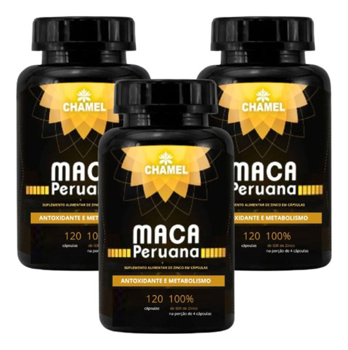 Maca Peruana Premium 100% Pura 3 Frascos C/120 Cáps. Chamel