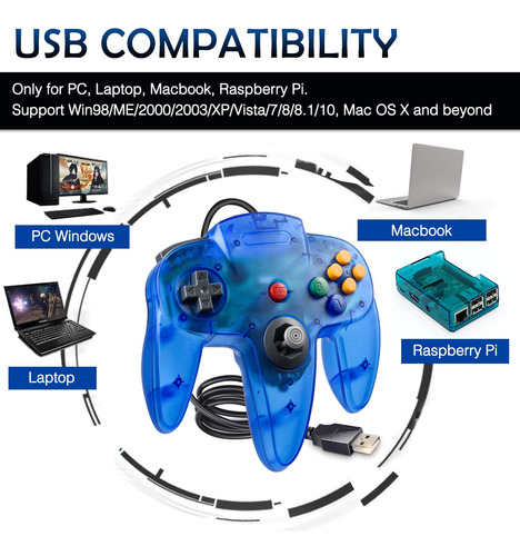 Paquete De 2 Controladores Usb Retro Para Juegos N64 Pc