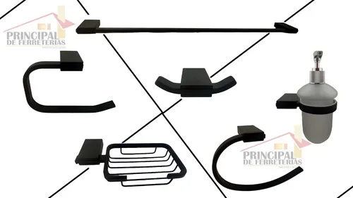 Set De Accesorios Para Baño En Color Negro Cuadrados