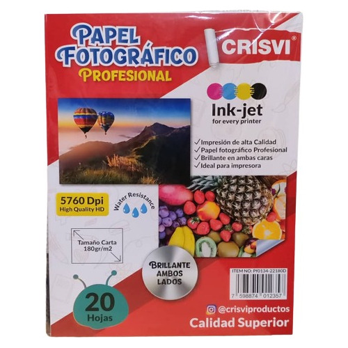 Papel Fotográfico Crisvi Brillante Ambas Caras Paq. 20 Unid.