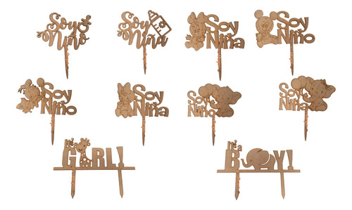 Cake Topper Baby Shower 10 Cm Altura Total Mdf 3mm 12pzas