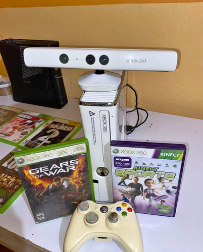 Xbox 360 Slim Blanco Kinect Con Juegos 