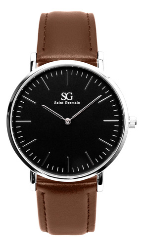 Relógio Saint Germain Bronx Black Silver 40mm Cor da correia Marrom Cor do bisel Prateado Cor do fundo Preto