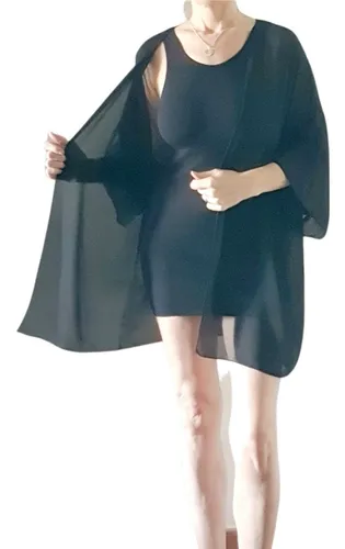 Kimono Spolverino Saco Gasa Negro Fiesta Noche