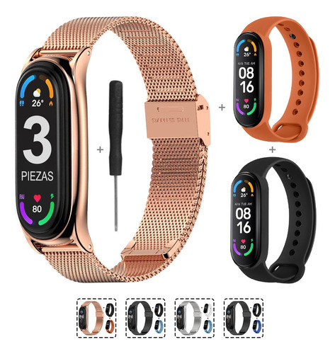 Correa Acero Inoxidable Para Xiaomi Mi Band 7 Pulsera 3 Pzs