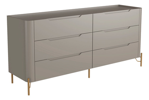 Cômoda Com 6 Gavetas 178cm Pés Em Metal 100% Mdf Cor Grigio Com Dourado