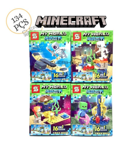 Minecraft Cenário My World Cidad Bloco De Montar 4cx