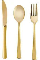 Comprar Cubiertos De Plástico Dorado  Juego De Cubiertos Desechable