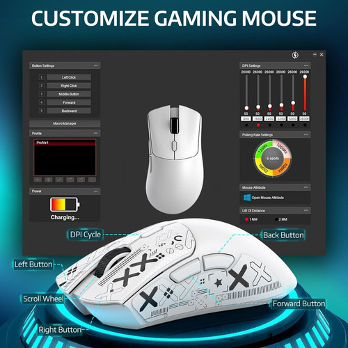 Mouse Para Jogos Sem Fio Attack Shark R1 Tri - Modo 18000 Dp
