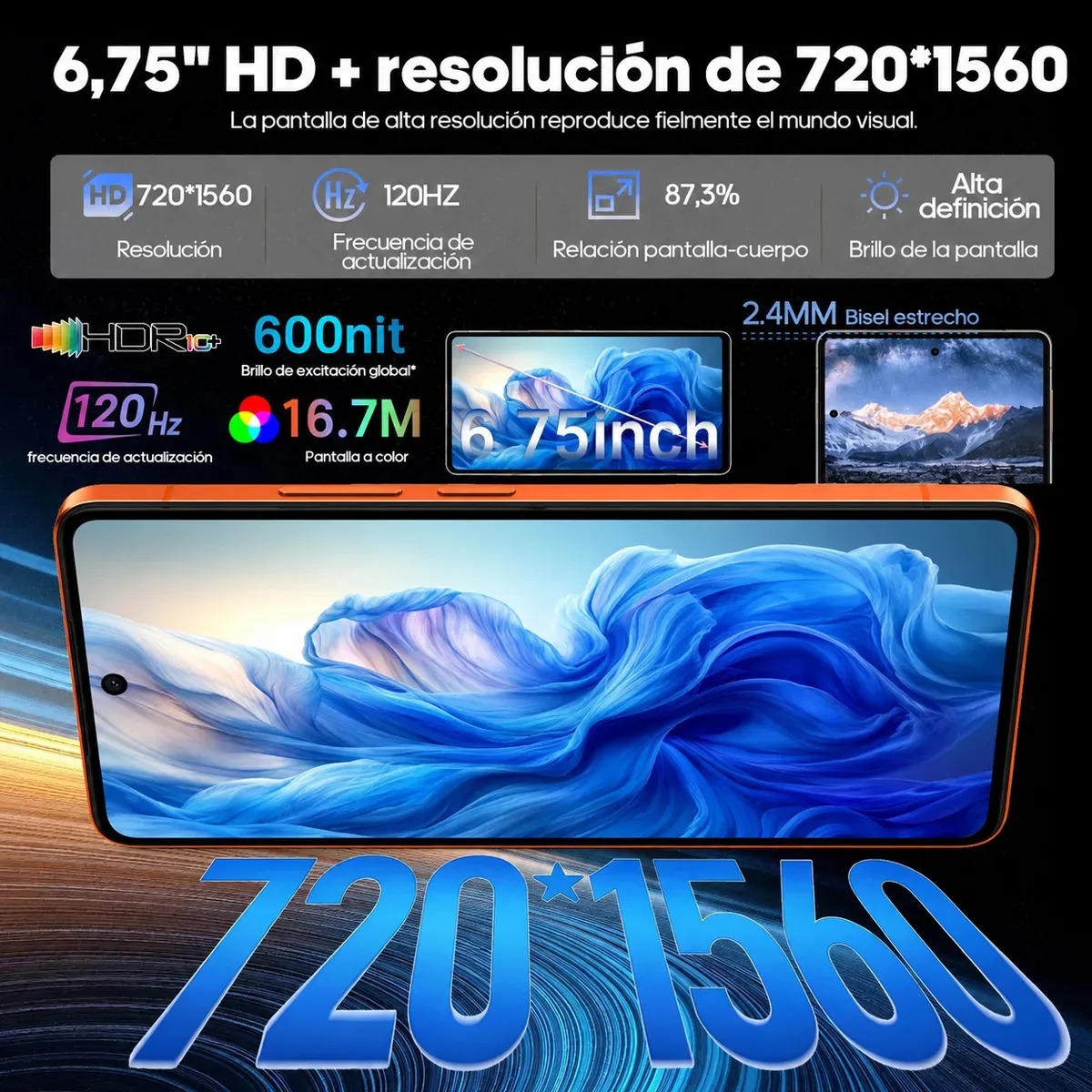 Xgody S26Ultra+ Naranja Teléfono Dual Sim 512 Gb ROM 16 Gb RAM Octa-core Android 16.0 Batería 8000 mAh 6.75 pulgadas Full HD Doble Cámara Smartphone Celular