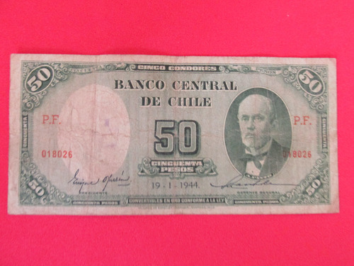 Billete Chile 50 Pesos Firmado Oyarzun-maschke Año 1944 