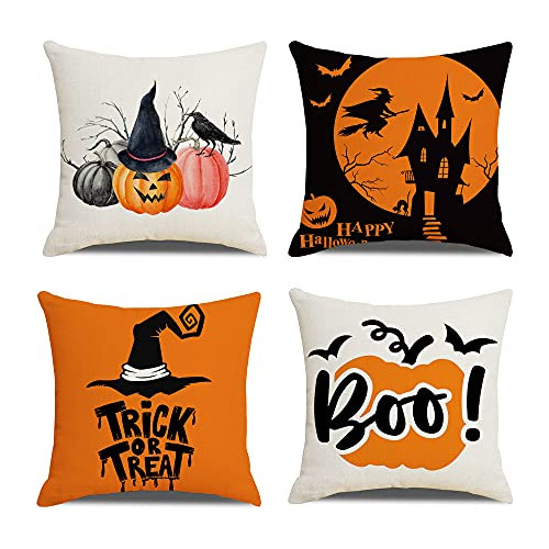 Fundas De Almohada Halloween Conjunto De 4 18x18 625jx