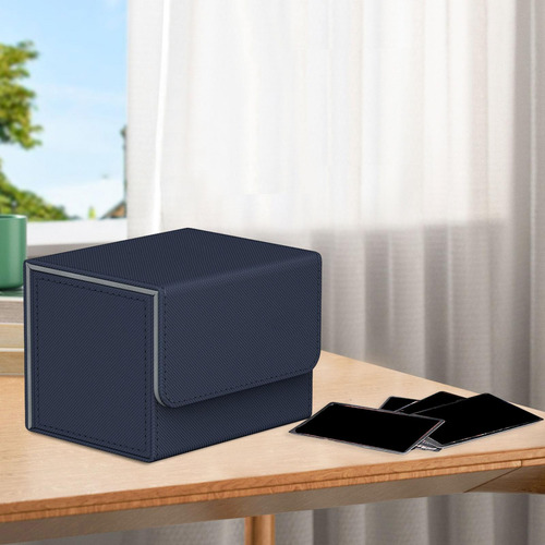 Caja De Baraja De Cartas Contenedor De Cuero Pu Azul Oscuro