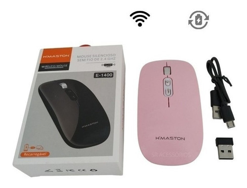 Mouse Clique Silencioso S/ Fio Recarregável Hmaston Top Rosa