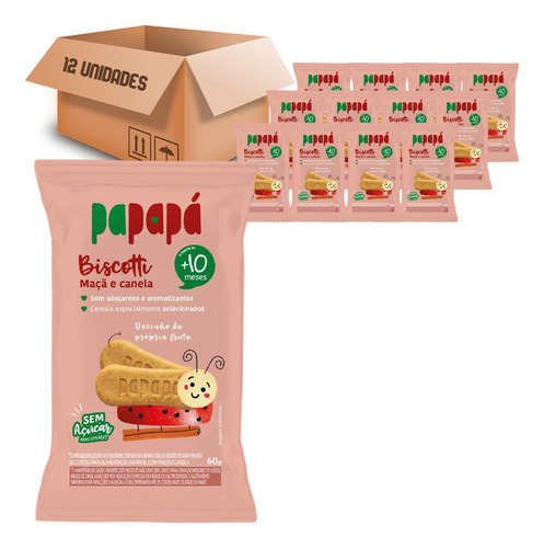 Kit C/ 12 Biscoito Infantil Papapá Maçã E Canela 60g Kit