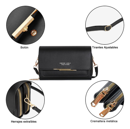 Bolso Bandolera Pequeño Mujer Con Doble Cremallera Y Compart