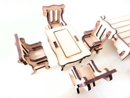 Imagen 2 de 8 de Set Muebles P/casa De Muñecas X 21u - Mdf/fibrofacil