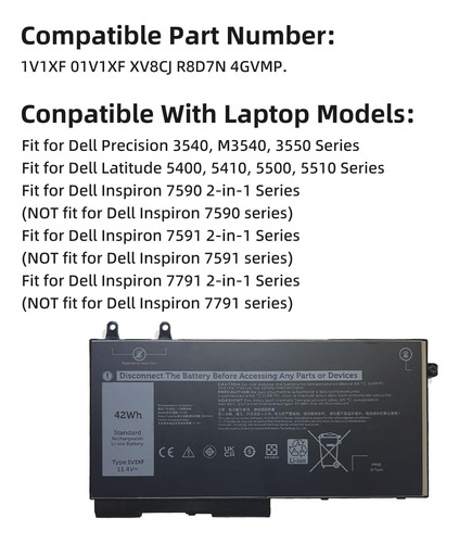 Bateria (1v1xf) Para Dell Latitude 5400 5410 5500 5510 Serie
