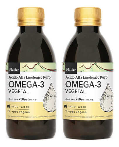 Natier Kit X2 Suplemento Omega 3 Vegano Sabor Cacao X 250ml