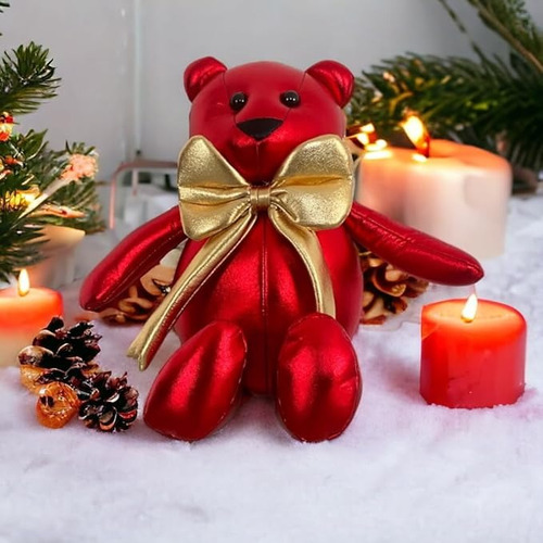 Peluche Oso Rojo Metalico 40 Cm Grande Navideño Navidad F