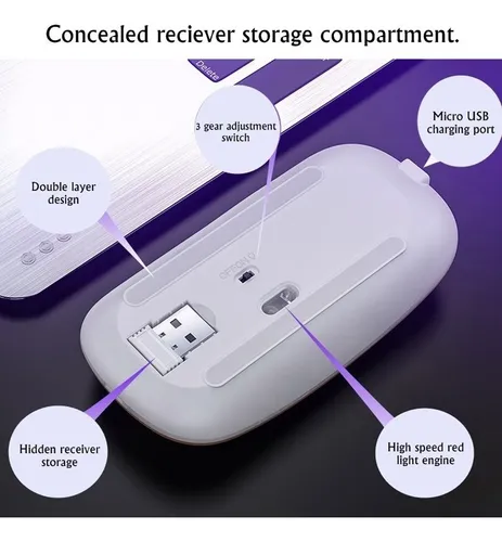 Mouse gamer de juego inalámbrico recargable YindiaoInalámbrico con USB A2 negro