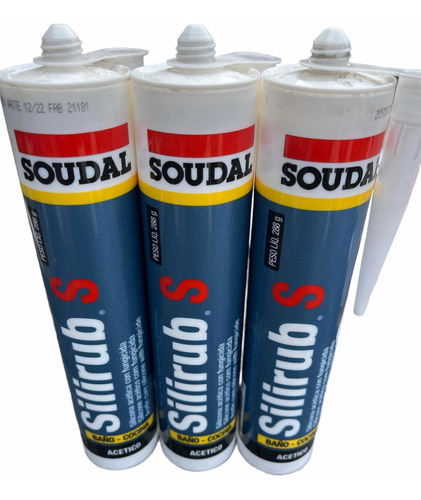 3x Silicona Baño Cocina Soudal Silirub S Blanca 300ml