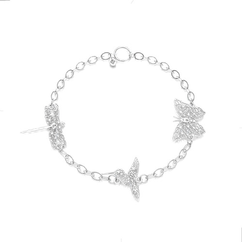 Pulsera De Plata 925 Dijes Mariposa Colibrí Libélula  Agálea