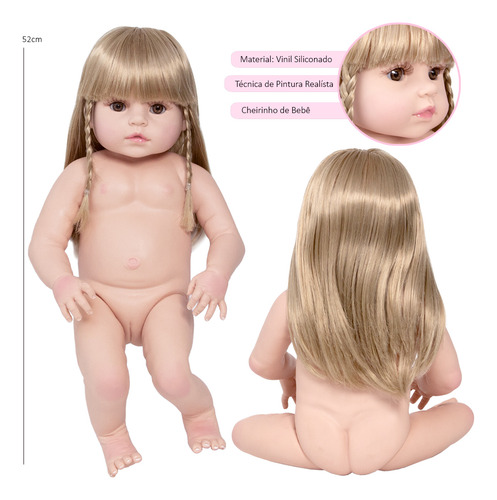 Boneca Bebê Reborn Loira Corpo De Vinil Siliconado Completa