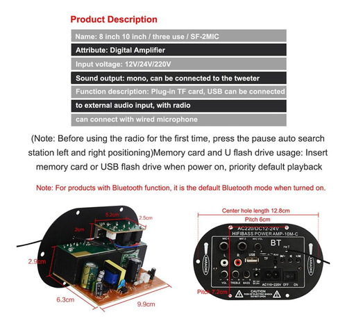 #N/A/a Digital de Audio Bluetooth Amplificador Placa Mini 12V 220V Mono estéreo Doble propósito Dual Mic Subwoofer de transmisión de Sonido DIY con BT USB TF 