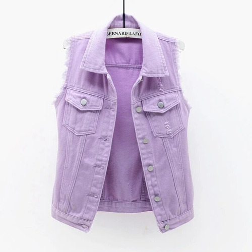 Chaleco Vaquero Casual De Mezclilla Para Mujer, Abrigo Corto