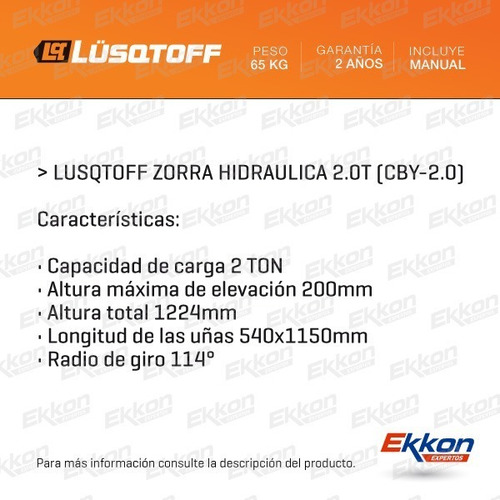 Imagen 2 de 7 de Zorra Hidráulica Lusqtoff 2 Toneladas Cby-2.0
