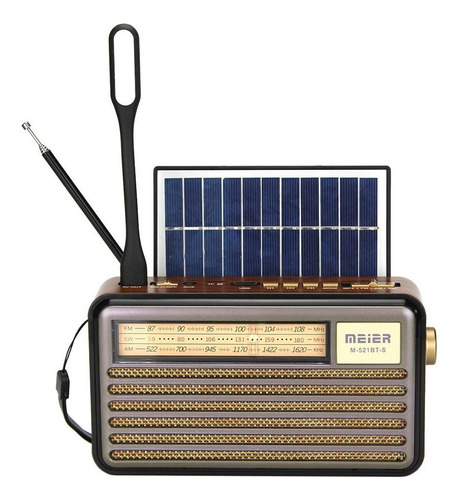 Parlante Bluetooth Radio Retro Fm Luz Led Recargable Solar