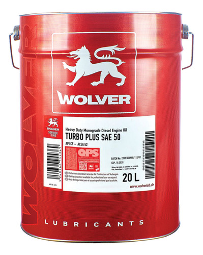 Aceite Motor Diesel Api Cf Sae 50 Aleman Wolver Paila 20 L