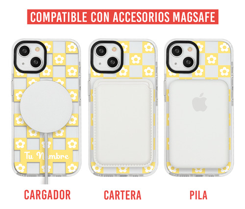 Funda Para iPhone Magsafe Para Mujer Nombre Flores Cuadros