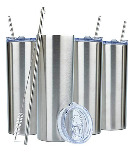 Skinny Tumblers (4 Pack) 20oz Stainless Steel Double Wall In