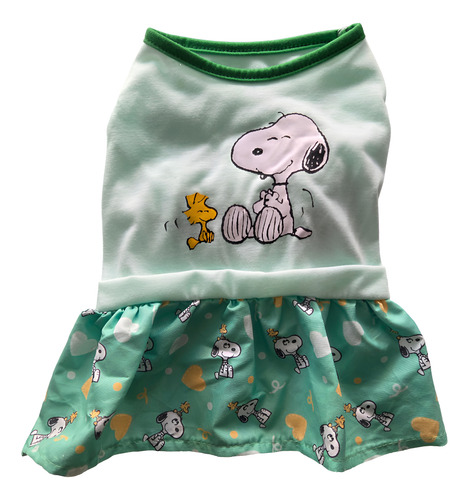 Vestido Verão Pets Peanuts Snoopy Verde Para Cães Pp