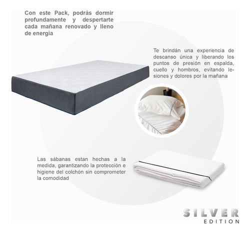 Colchón Individual En Caja 20 Cm + Juego Sábanas Y Almohada Blanco Con Gris