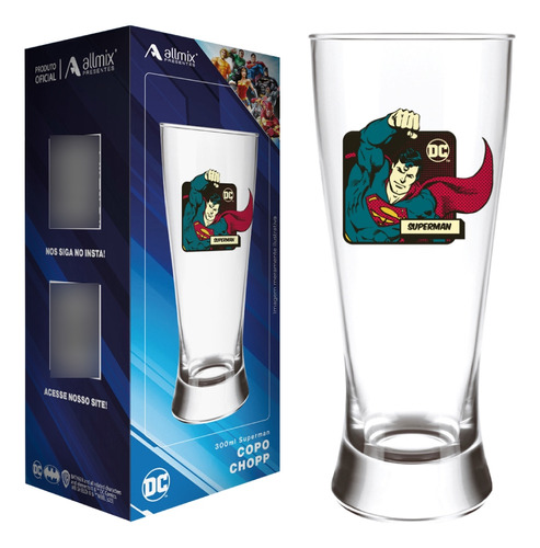 Copo Lager Dc Super Homem 300ml Luva Com 1 Unid