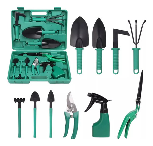 Kit Set Jardineria Jardin 10 Piezas Valija Plastica Acero 