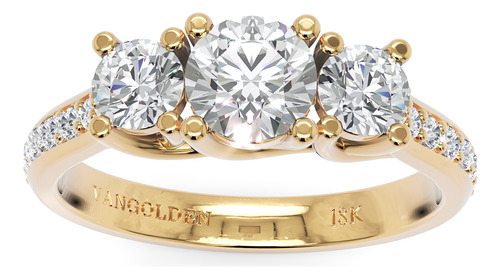 Anel De Noivado 3 Pedras Em Ouro 18k 1,1 Ct Com Moissanites