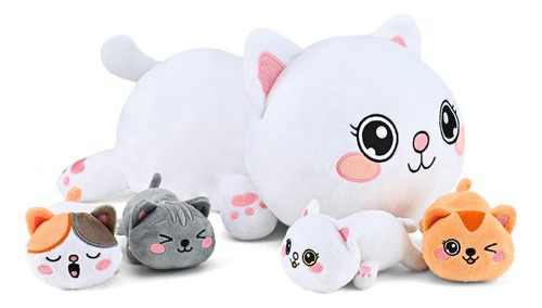 Mamá Gato Y 4 Gatitos Juguete De Peluche Para Niños