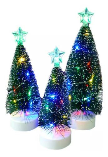 Mini Árbol Navidad Con Luces Para Decoración Navideña 3 Pcs