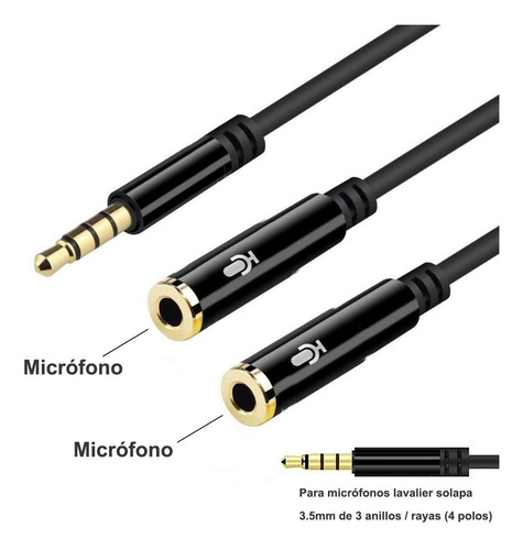 Imagen 2 de 5 de Dual Doble Solapa Mic Celular Adaptador 3.5mm Trrs Conector