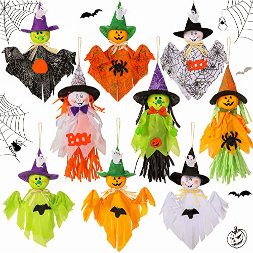 Pack De 9 Decoraciones De Halloween De Fantasma Colgant...