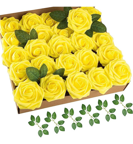 Cosybeau Rosas Amarillas Flores Artificiales Rosa Falsa 50 P