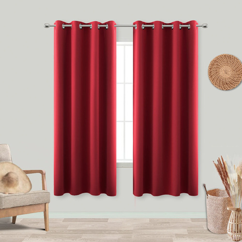 Cortinas Rojas De 63 Pulgadas De Longitud Para Comedor, Jueg