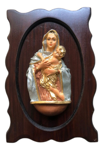 Virgen Madonna Con Niño En Marco Chocolate De 19x28 Cm