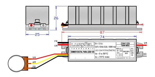 Imagem 4 de 6 de Dimer Digital Para Fita Led 12vdc 9a 108w
